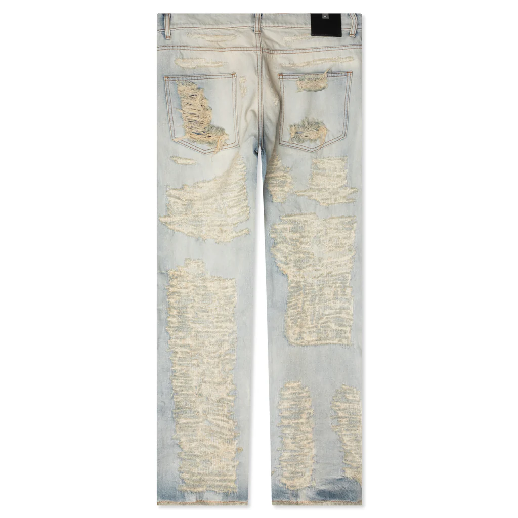 Destroyed Embroidery Jean - Tan Denim Blue - Image 2