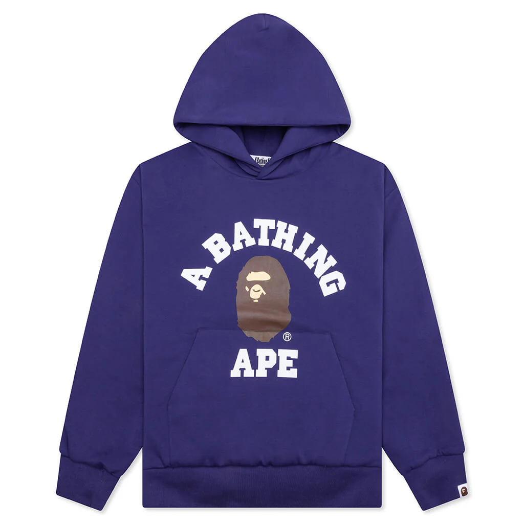 College Puffy Relaxed Fit Pullover Hoodie - Blue