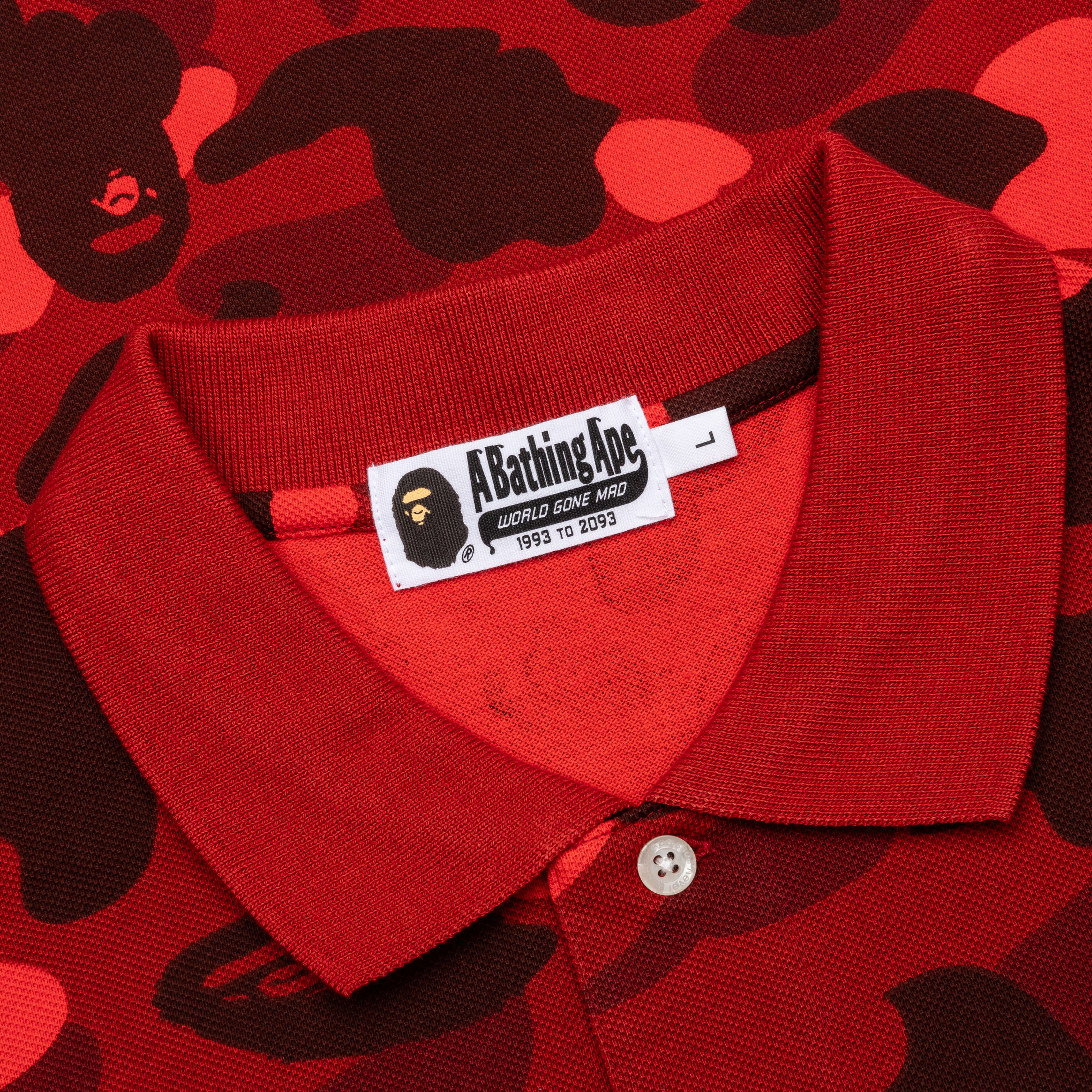 Color Camo Large Ape Head Relaxed Fit Polo Shirt - Red - Image 3