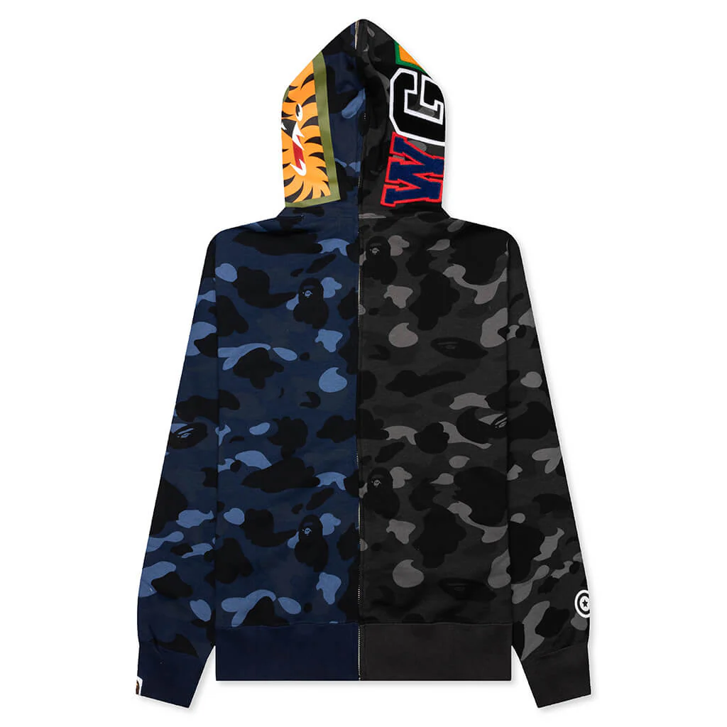 Color Camo Separate Shark Full Zip Hoodie - Black/Navy - Image 2