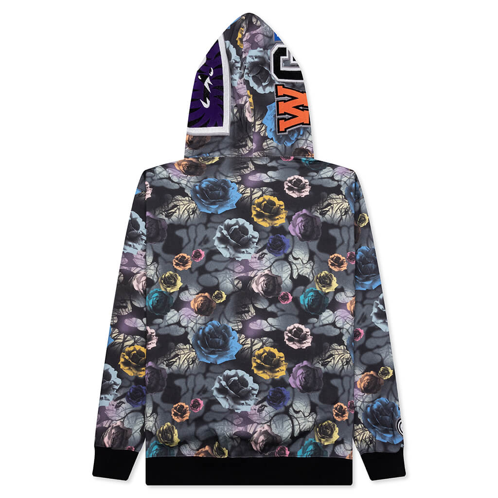 Floral Camo Shark Relaxed Fit Full Zip Hoodie - Black - Image 2