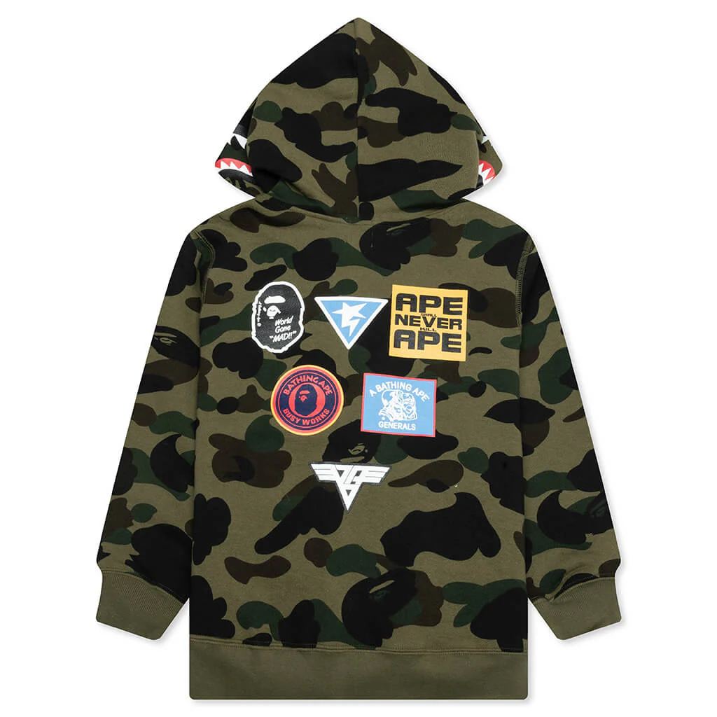 Kid's 1ST Camo Patch Print Shark Zip Hoodie - Green - Image 2