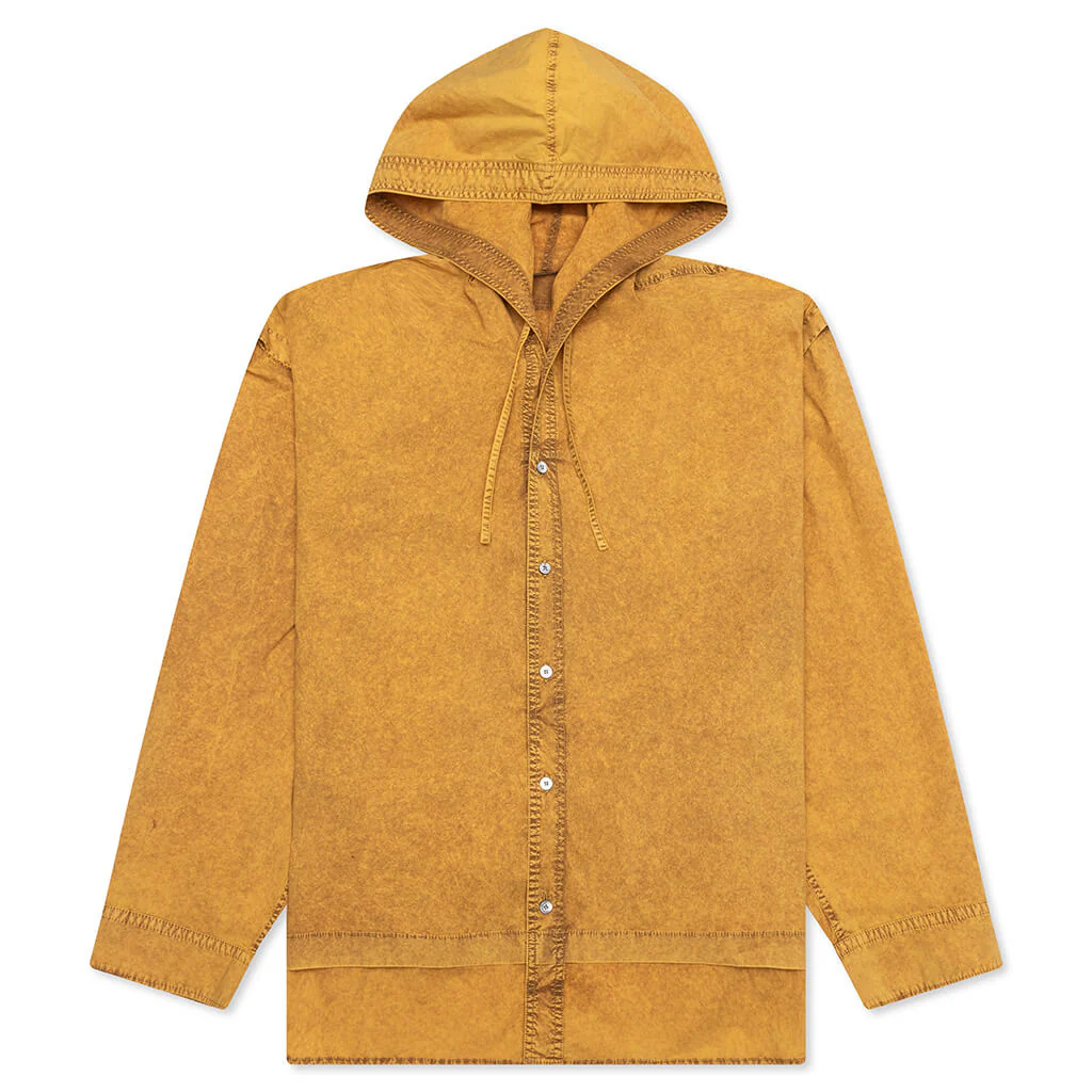 Garment Dyed Hooded Button Up Shirt Fn-Mn-Shir000861 - Yellow/Brown