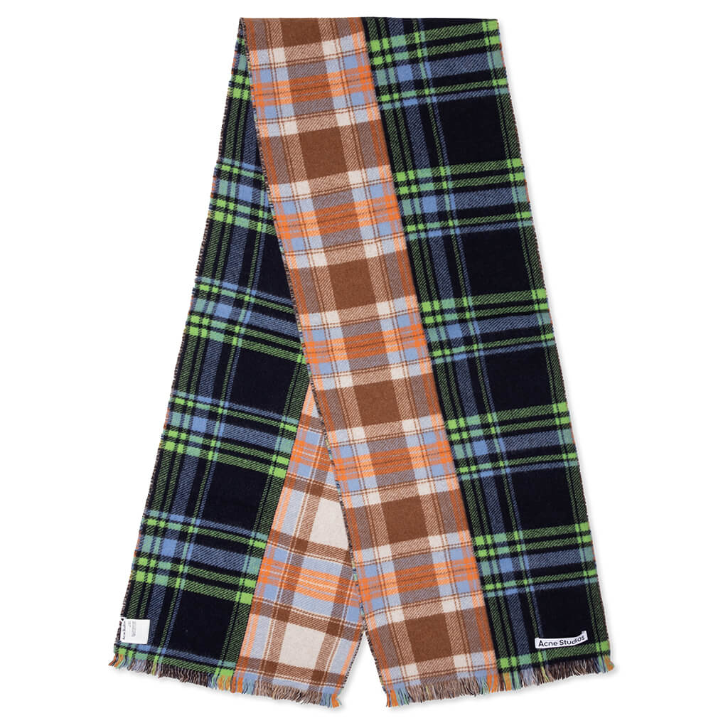 Vorata Patchwork Tartan Scarf - Blue/Green/Orange