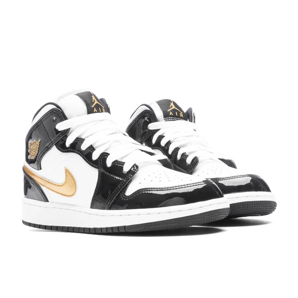 Air Jordan 1 Mid SE (GS) 'Black Gold' - Black/Metallic Gold/White - Image 2