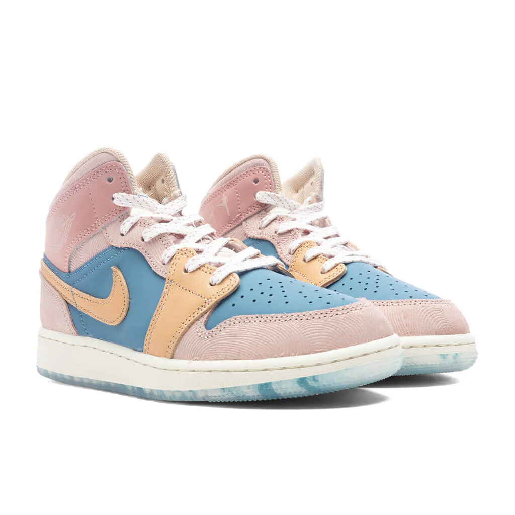Air Jordan 1 Mid SS (GS) 'Zen' - Aegean Storm/Hemp/Pink Oxford - Image 2