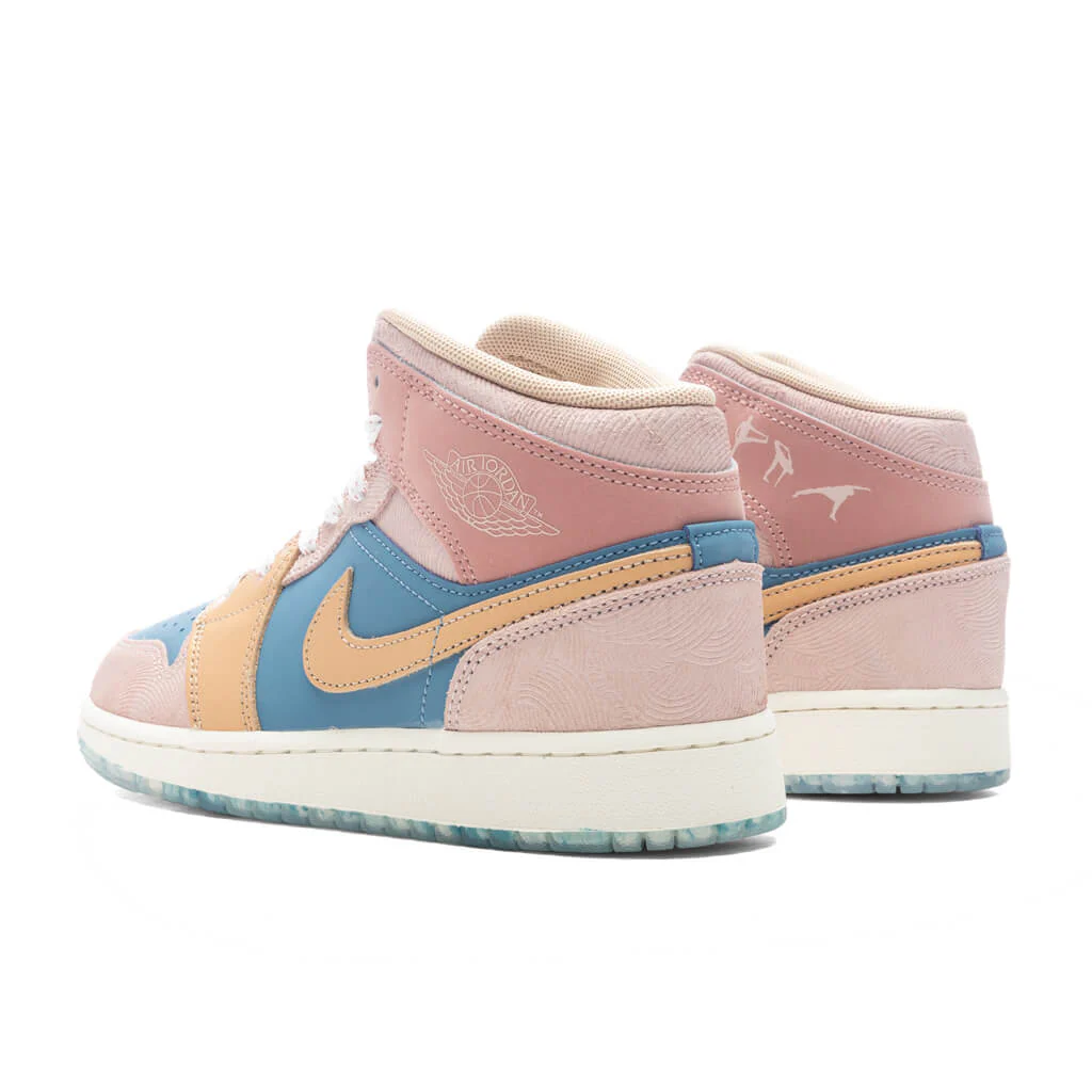 Air Jordan 1 Mid SS (GS) 'Zen' - Aegean Storm/Hemp/Pink Oxford - Image 3