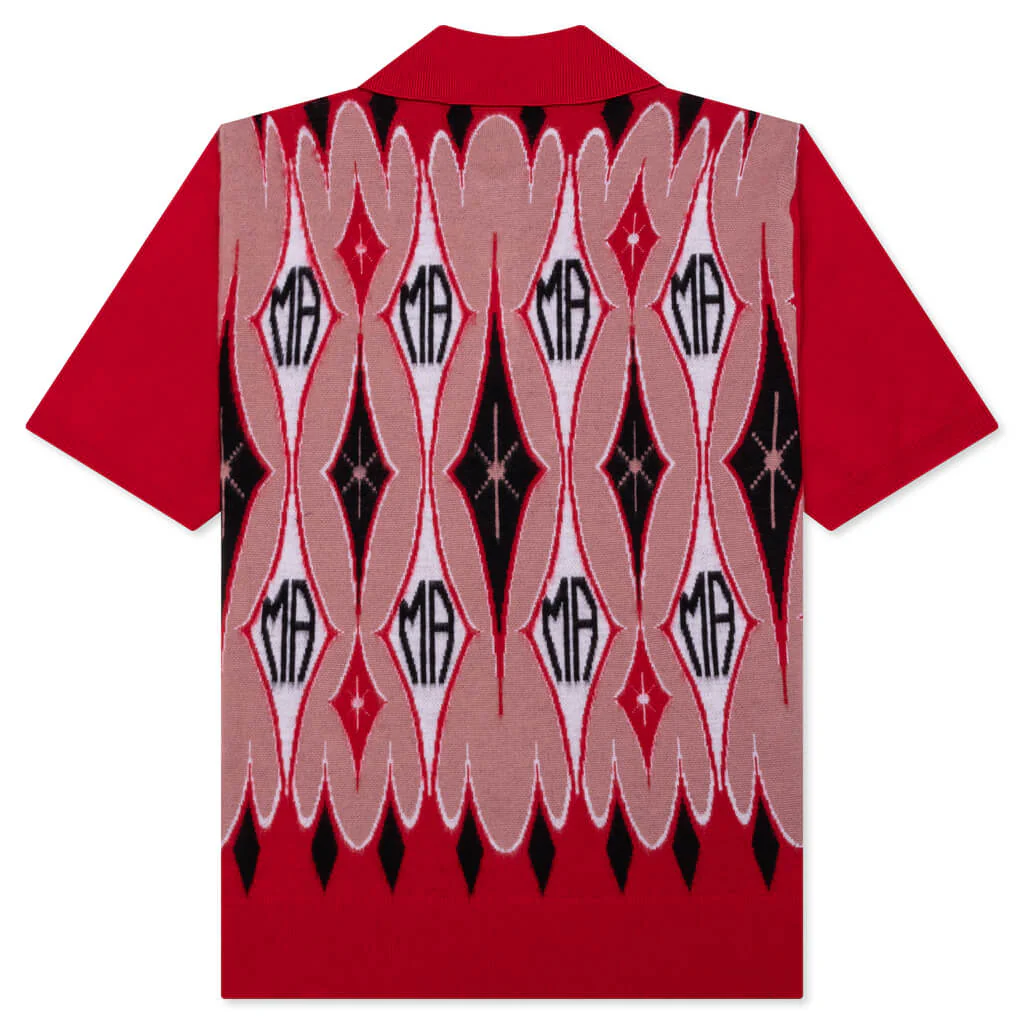 Argyle Jacquard S/S Polo - Red - Image 2