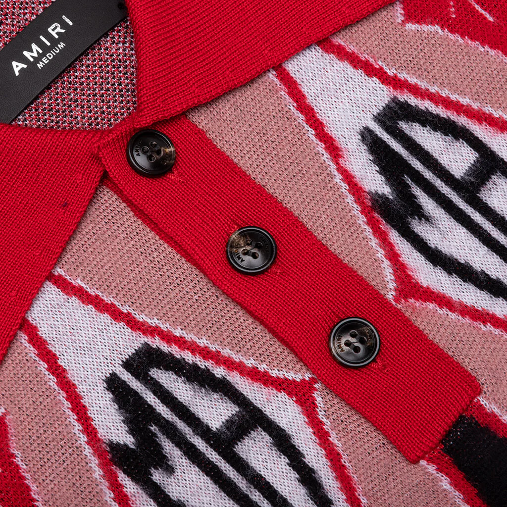 Argyle Jacquard S/S Polo - Red - Image 3