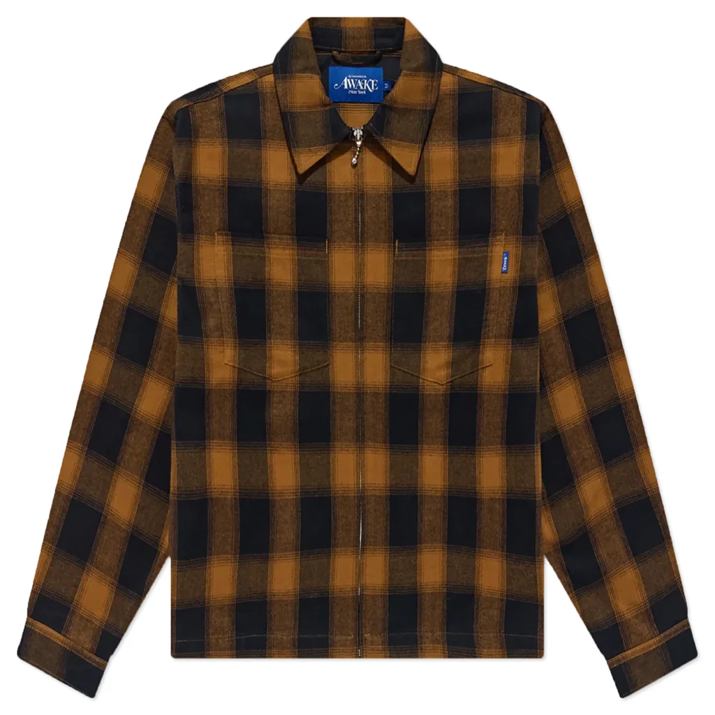 Brushed Flannel Shirt Jacket - Orange Multi