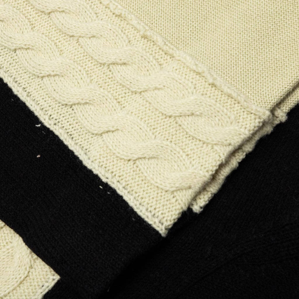 Contrast Panel Wool Cardigan - Ivory/Black - Image 4