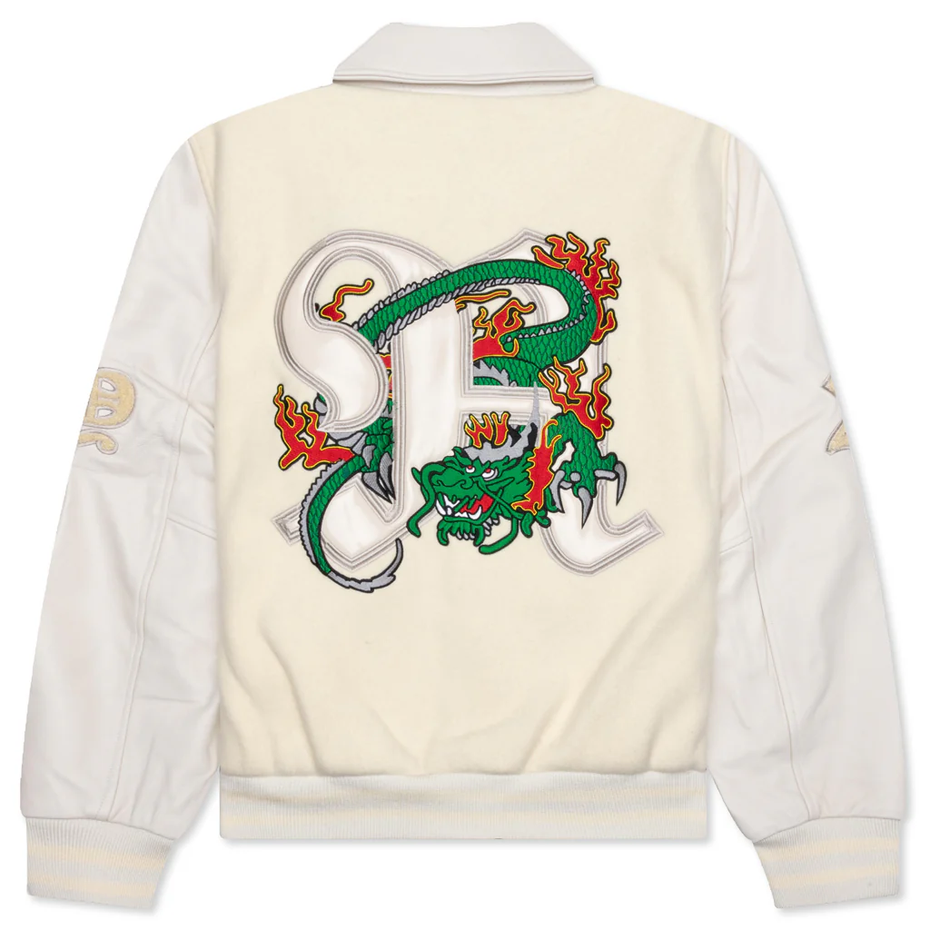 Dragon Embroidered Varsity Jacket - Off White - Image 2