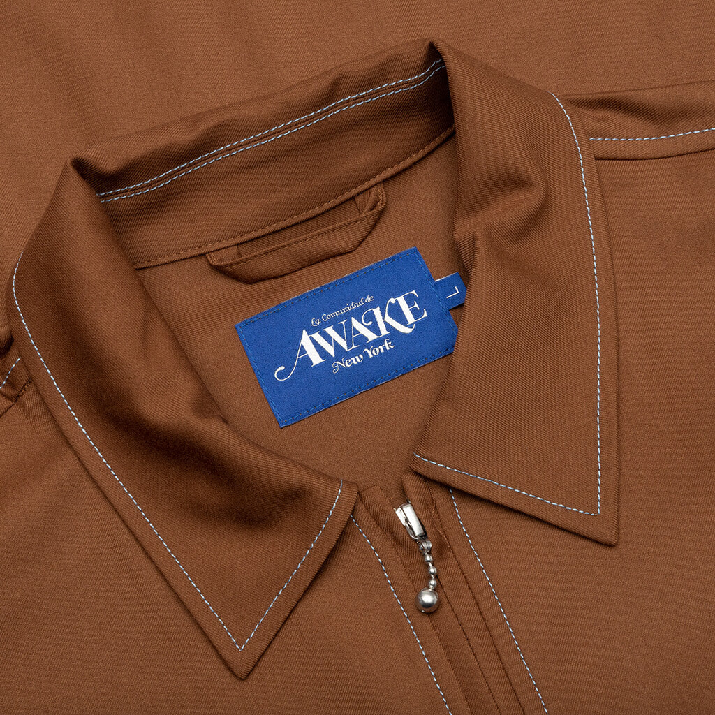 Lightweight Wool Harrington Jacket - Brown - Image 3