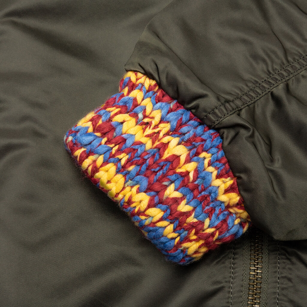 MA-1 Knit Trimmed Washed Bomber Jacket - Olive - Image 3