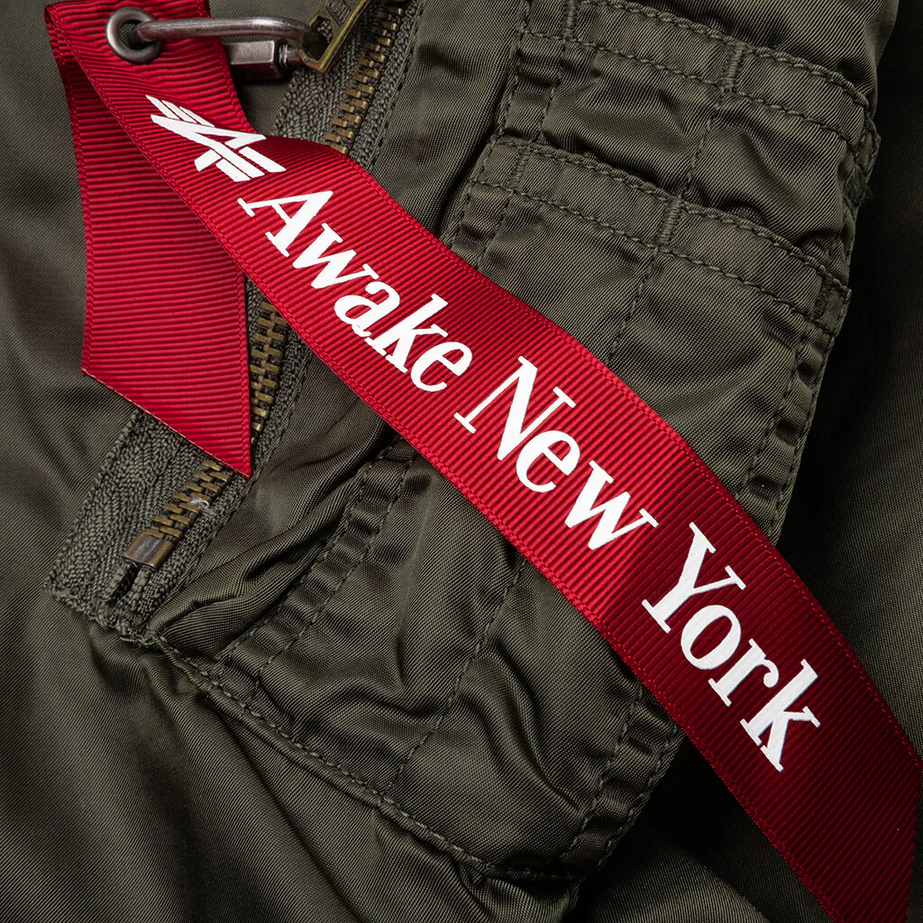 MA-1 Knit Trimmed Washed Bomber Jacket - Olive - Image 5