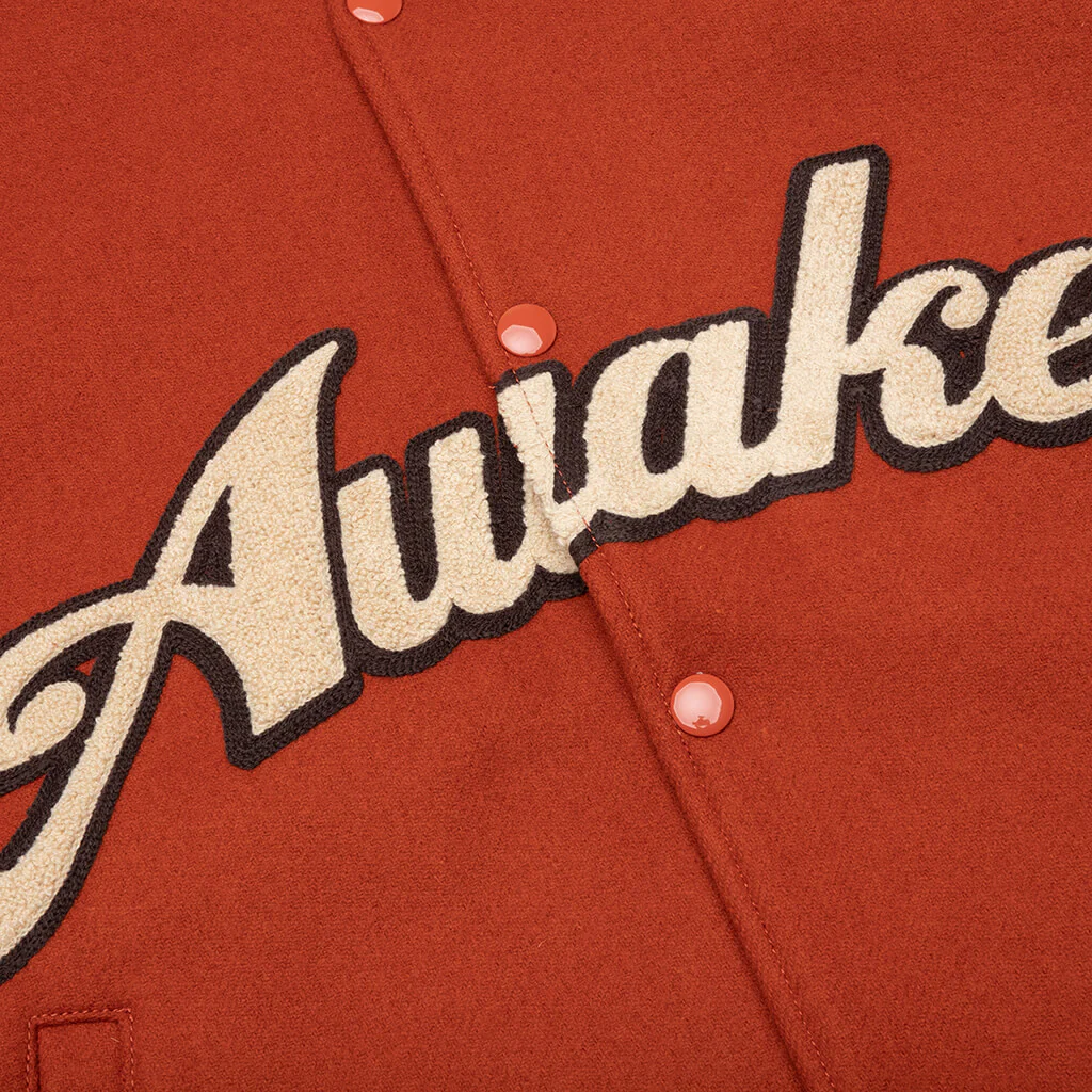 Melton Wool Chenille Logo Varsity Jacket - Rust - Image 3