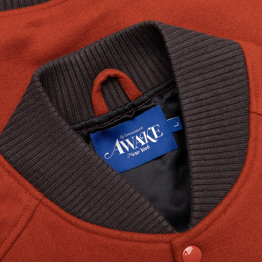 Melton Wool Chenille Logo Varsity Jacket - Rust - Image 5