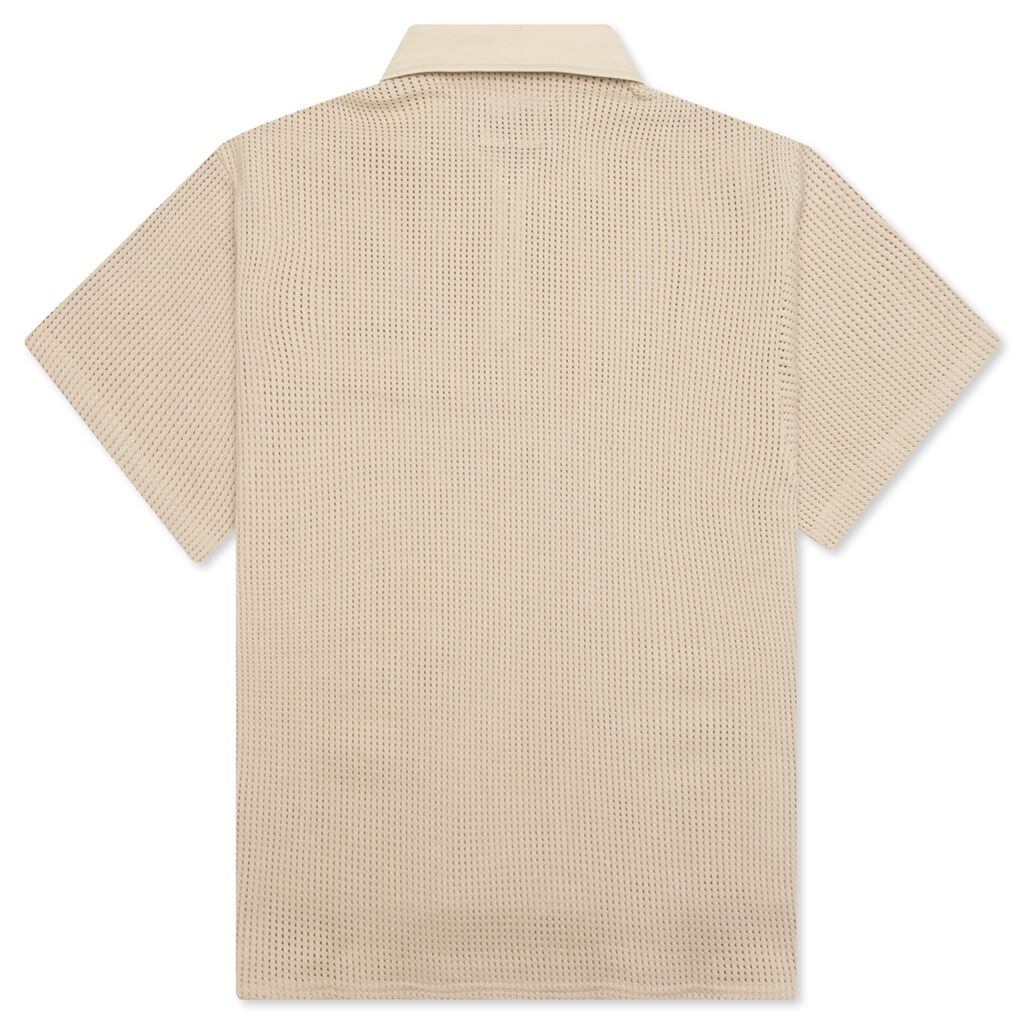 Open Knit Embroidered Polo - Cream - Image 2