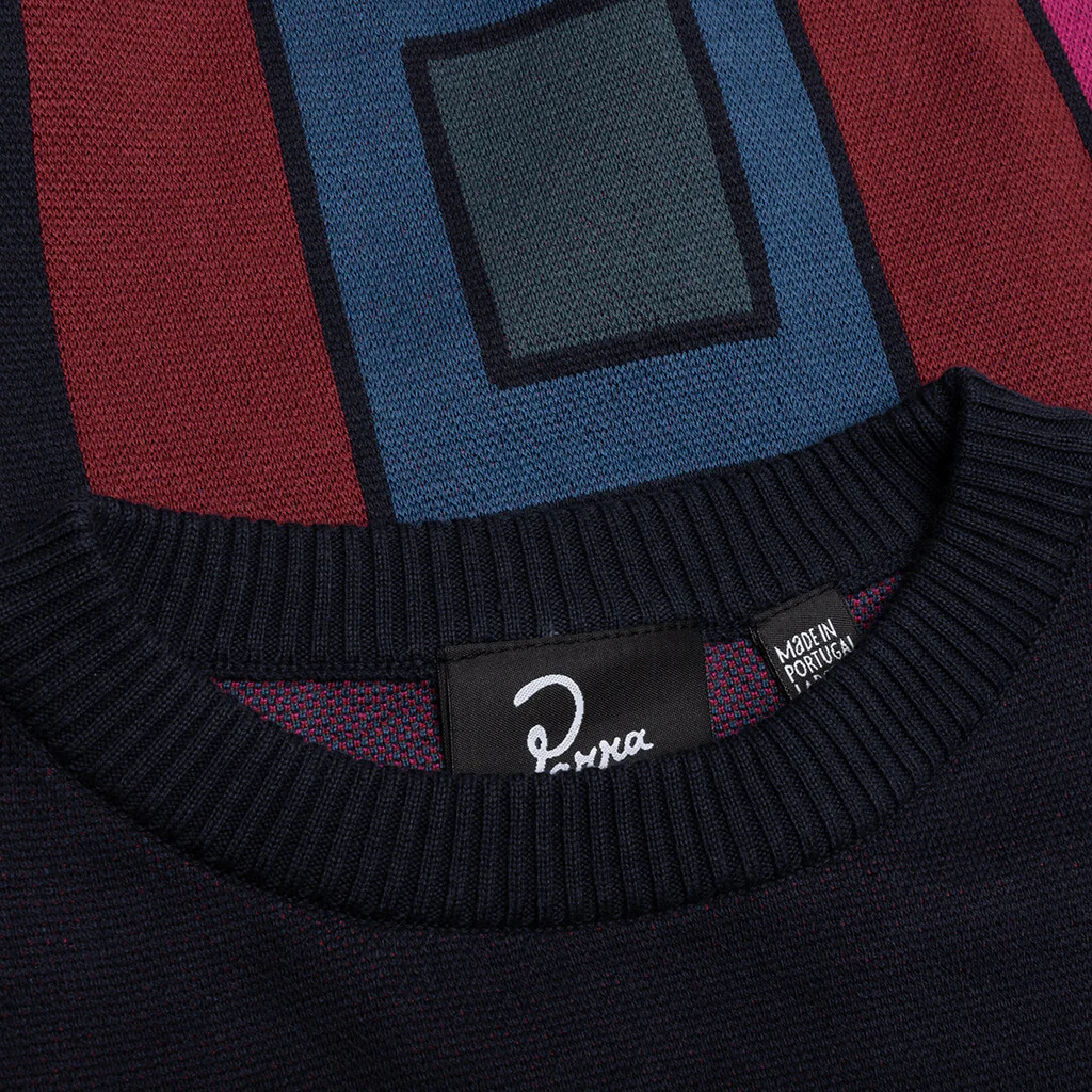 Blocked Landscape Knitted Pullover - Navy - Image 3