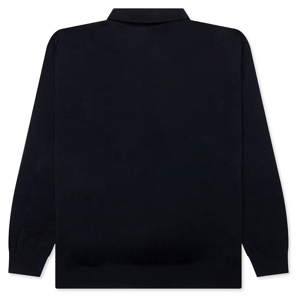 Flower Blob Knitted Polo Shirt - Midnight Blue - Image 2
