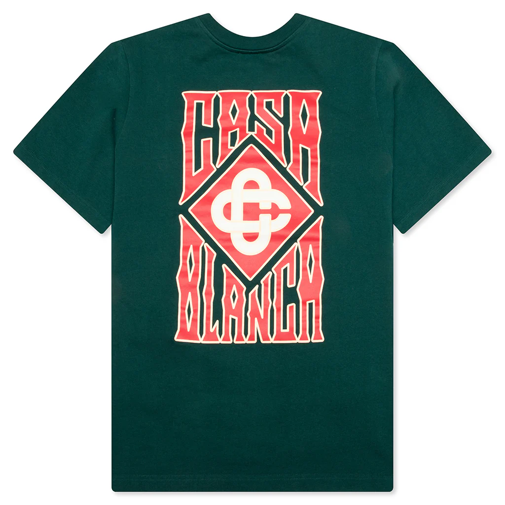 Gothic Stacked Logo Screen Printed T-Shirt - Green - Image 2