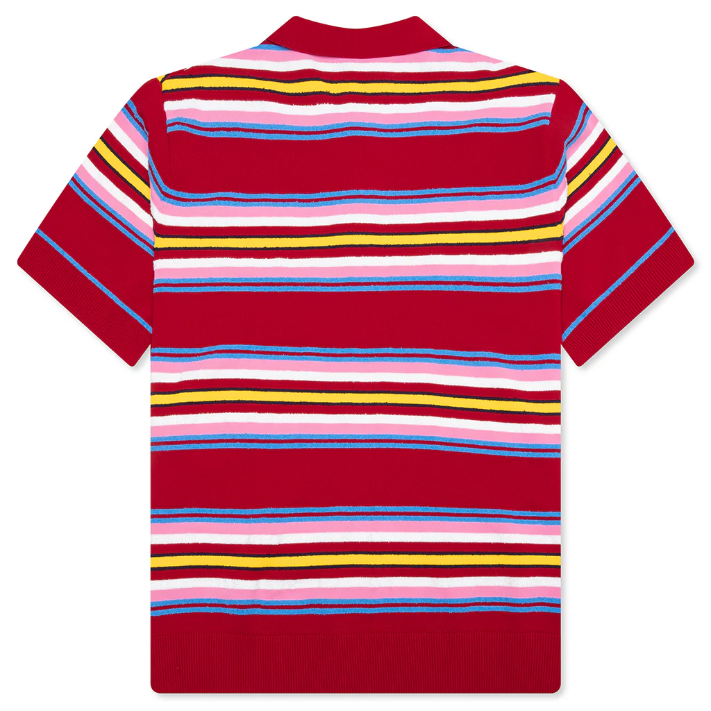 Oversized Striped Polo - Multi Dark Red - Image 2