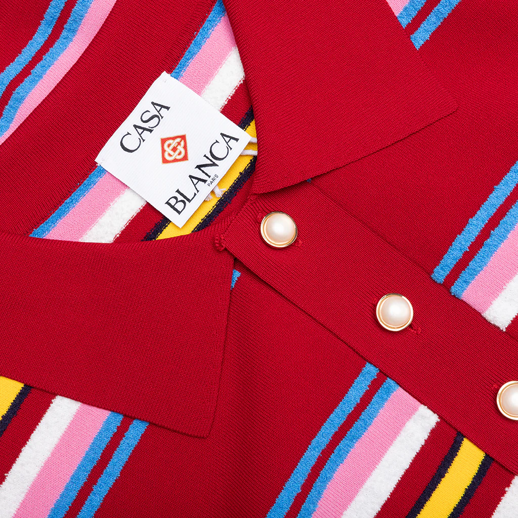 Oversized Striped Polo - Multi Dark Red - Image 3