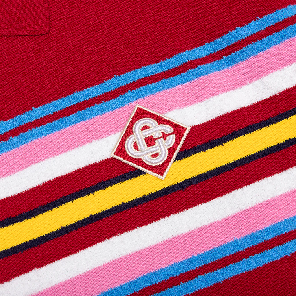 Oversized Striped Polo - Multi Dark Red - Image 4
