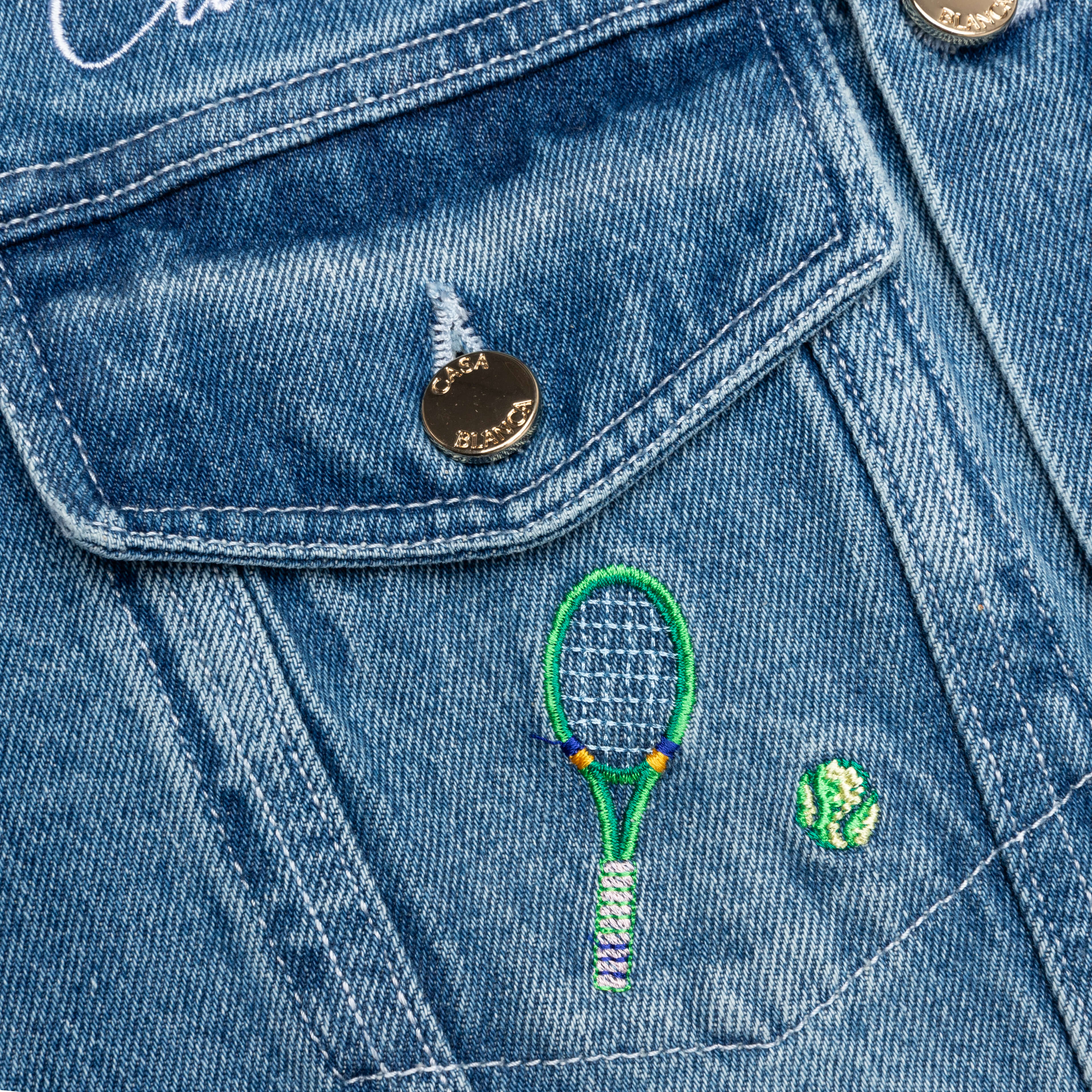 Stone Wash Denim Embroidered Motif Jacket - Stone Wash - Image 4