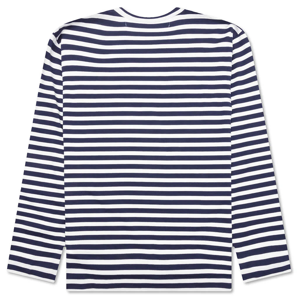 Comme des Garcons PLAY x the Artist Invader Striped L/S Tee - Blue/White - Image 2