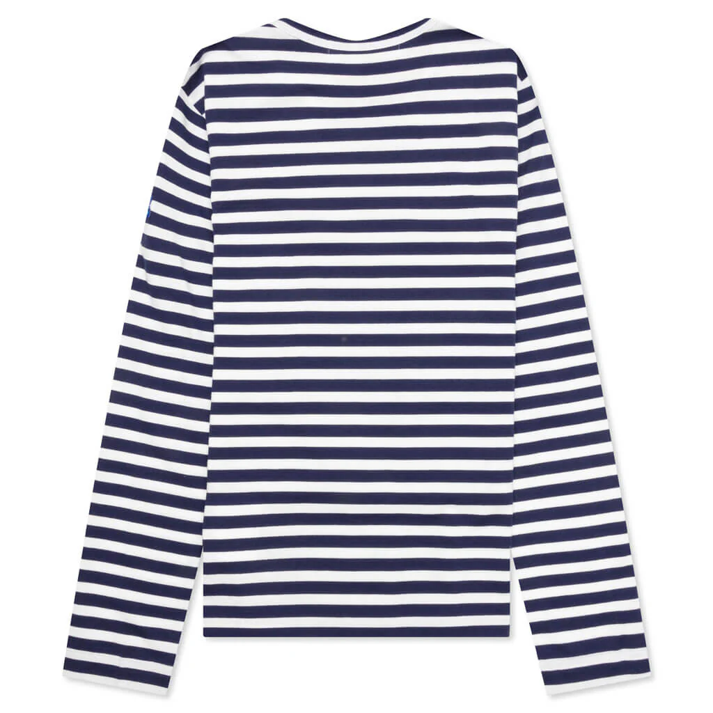 Comme des Garcons PLAY x the Artist Invader Women's Striped L/S Tee - Blue/White - Image 2