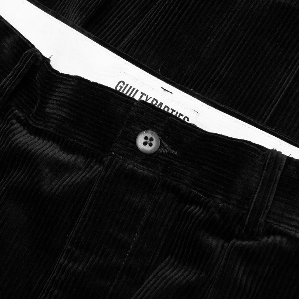 Double Pleated Corduroy Trousers - Black - Image 3