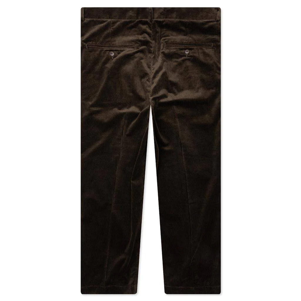 Double Pleated Corduroy Trousers - Brown - Image 2