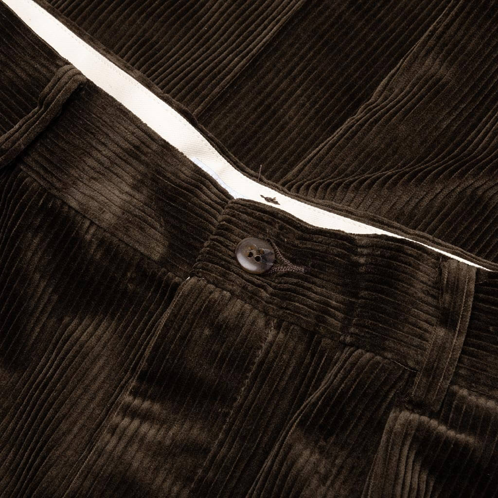 Double Pleated Corduroy Trousers - Brown - Image 3