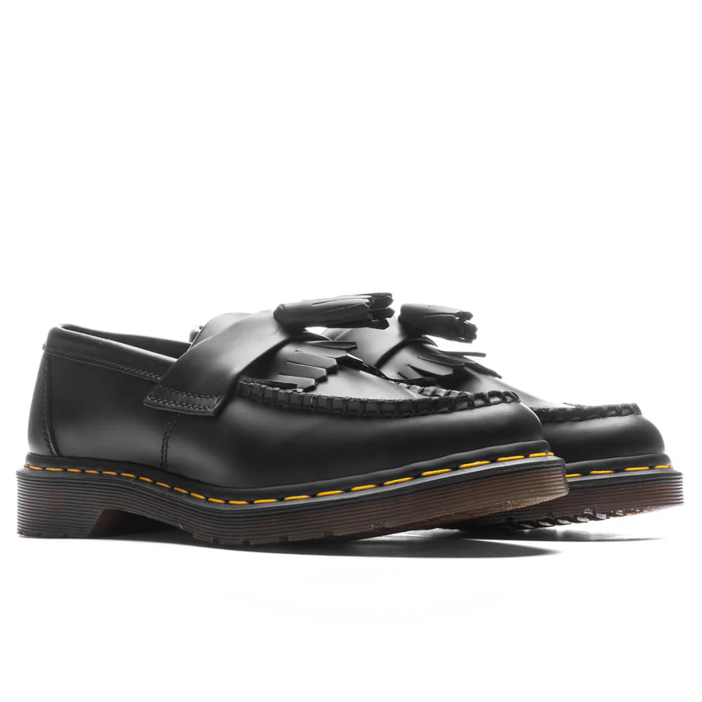 Adrian Yellow Stitch Leather Tassel Loafers - Black Smooth - Image 2