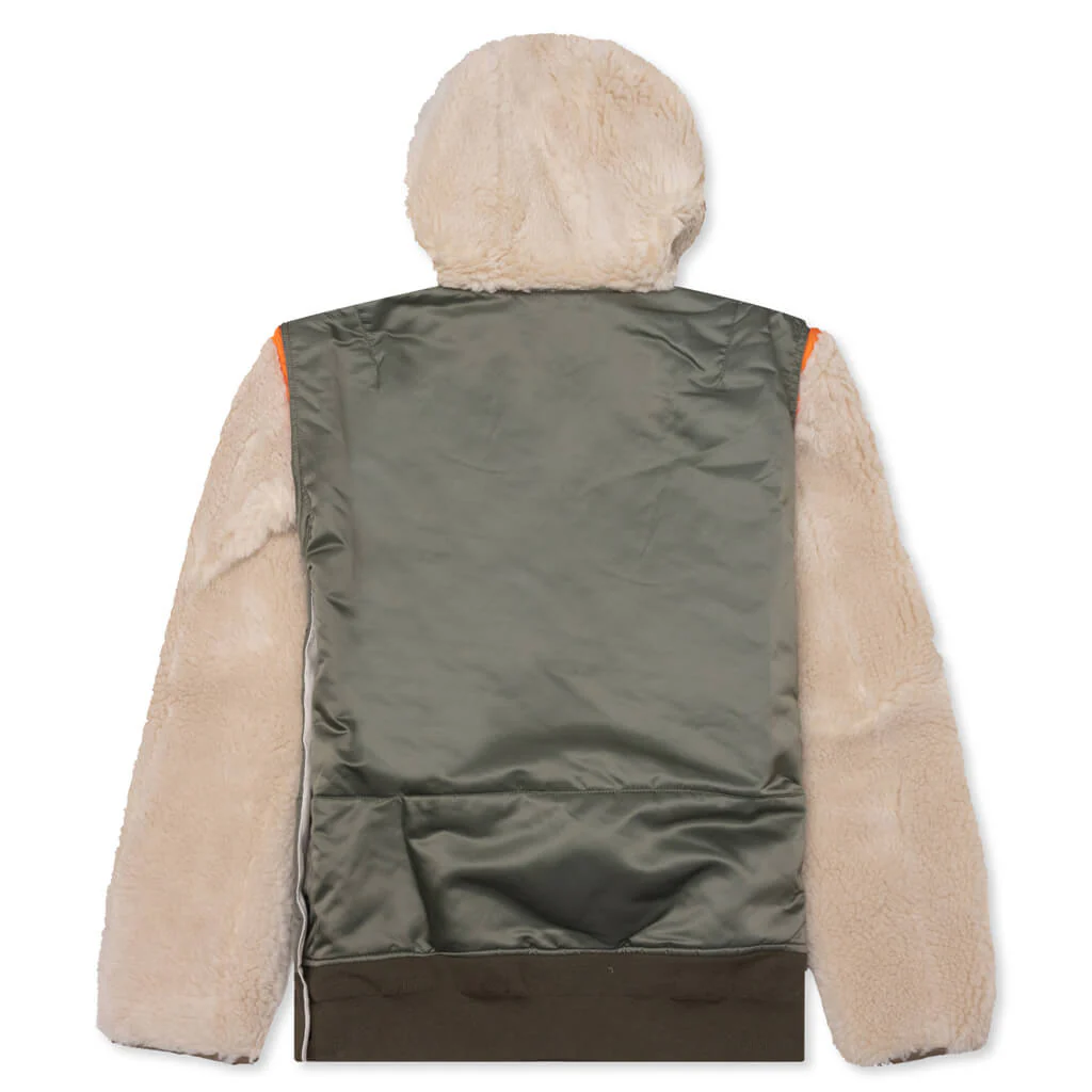 Faux Shearling Nylon Twill Blouson - Khaki/Ecru - Image 2