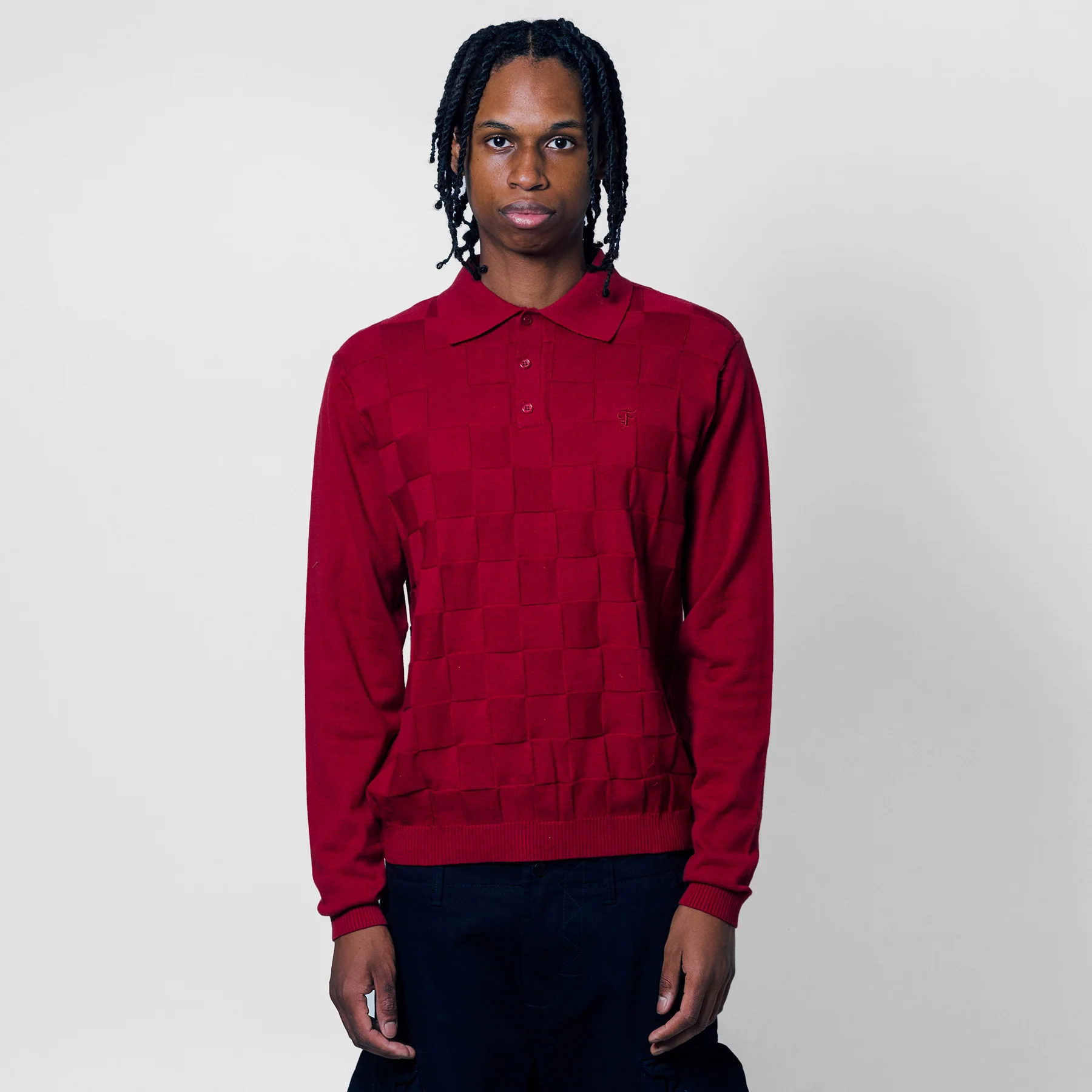 Palmer Checked L/S Sweater Polo - Tips Black - Image 8