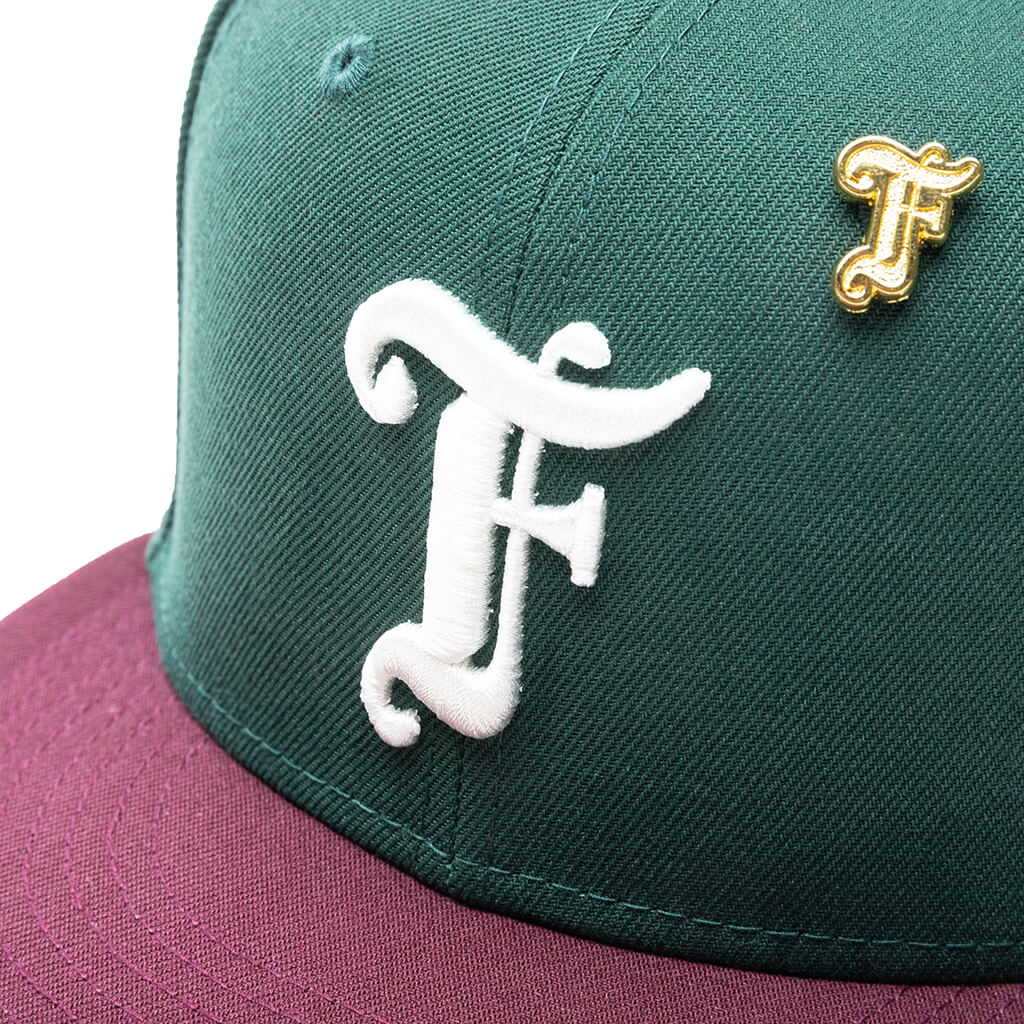 Feature x New Era Old English F Snapback Hat w/ Pin - Dark Green/Maroon - Image 4