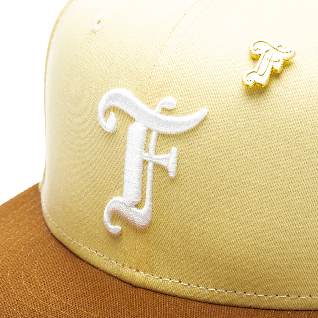 Feature x New Era Old English F Snapback Hat w/ Pin - Soft Yellow/Toasted Peanut - Image 4