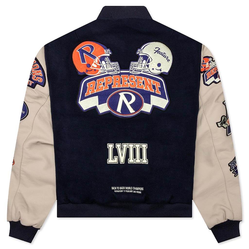 Feature x Represent Champions Varsity Jacket - Midnight Navy - Image 2