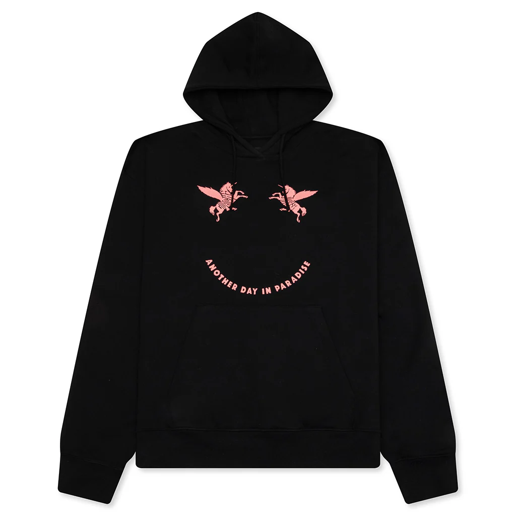 Fleece Hoodie With Unicorns Embroidery - Black