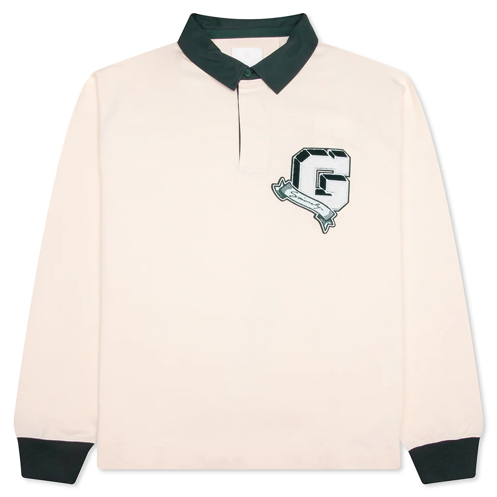 College Long Sleeve Polo - White/Green