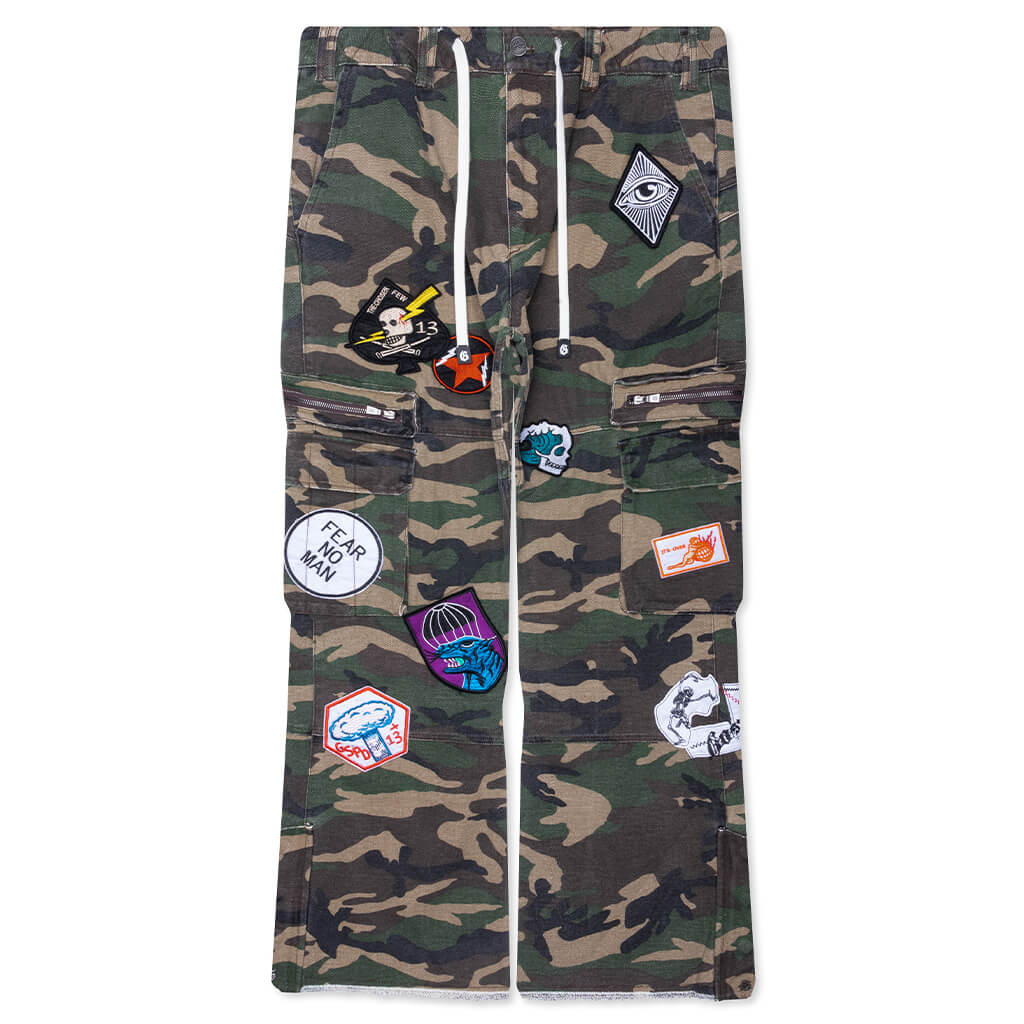 Patchwork Flared Cargo Pants - Camo