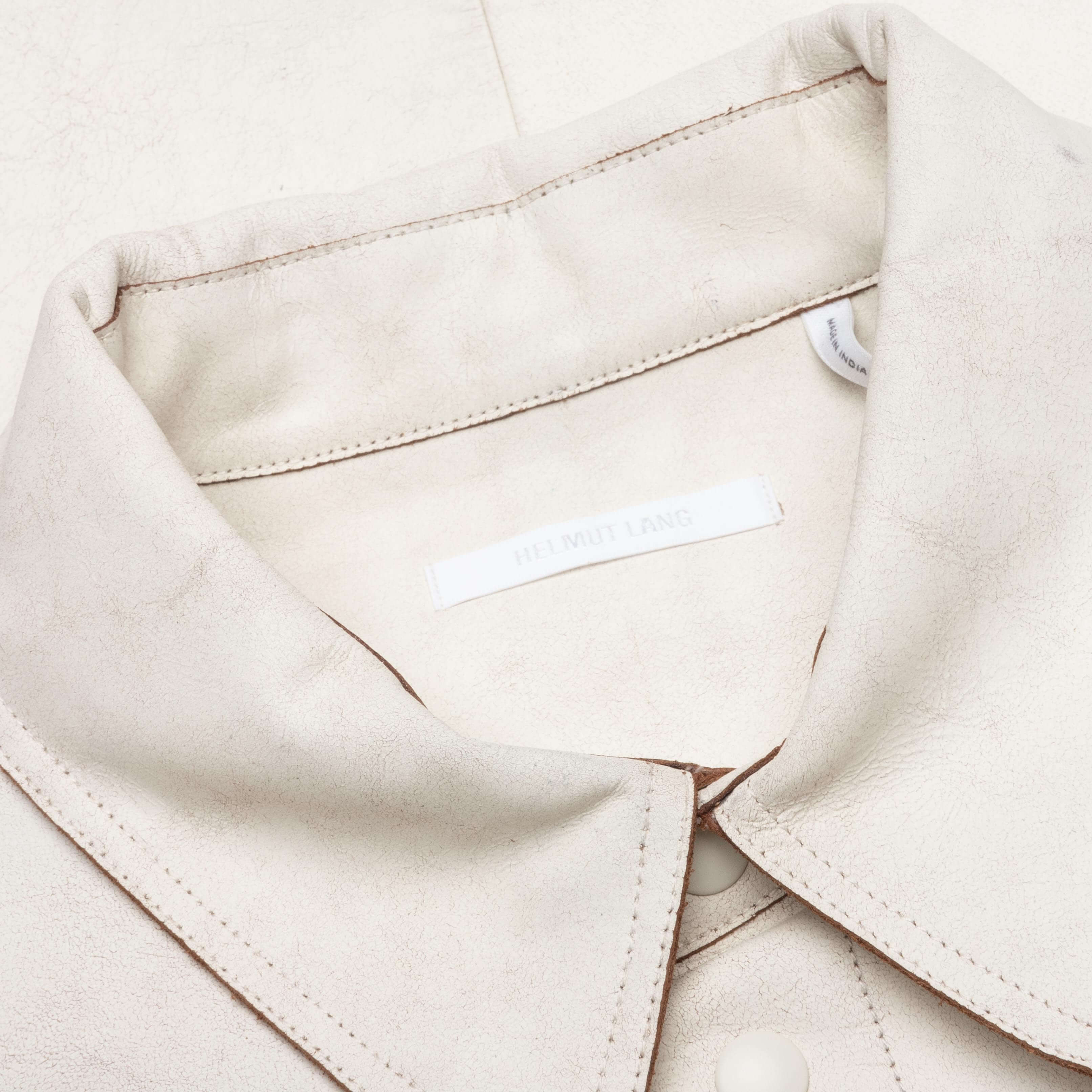 Leather Cargo Shirt Jacket - Cracked/White - Image 3