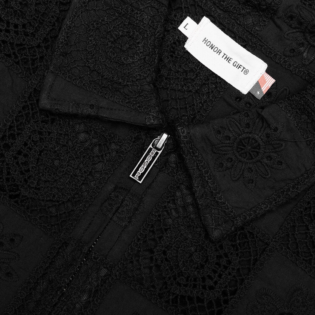 Crochet Full Zip Jacket - Black - Image 3