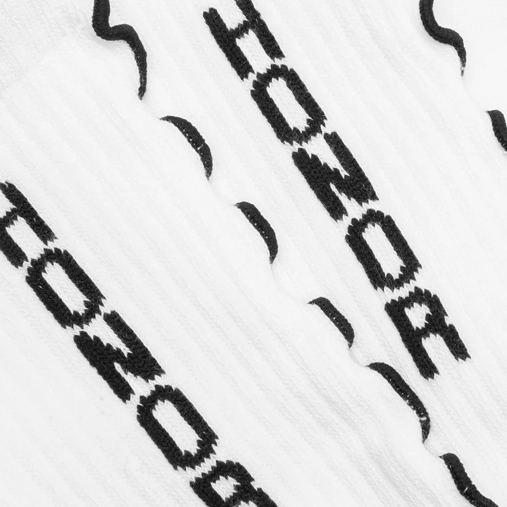 Embroidery Edge Ribbed Sock - White - Image 2