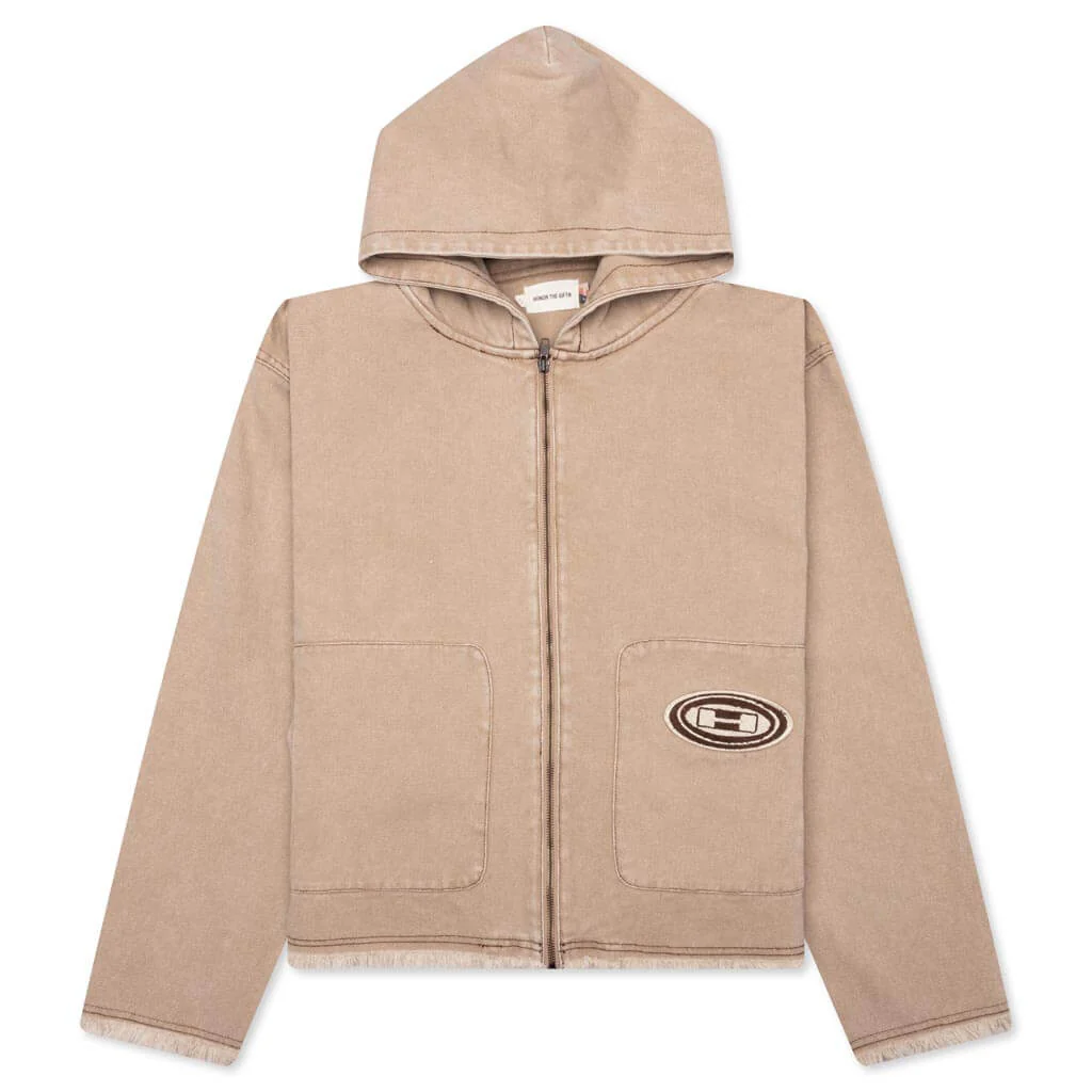 Washed Canvas Zip Hoodie - Tan