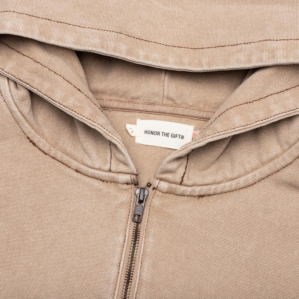 Washed Canvas Zip Hoodie - Tan - Image 3