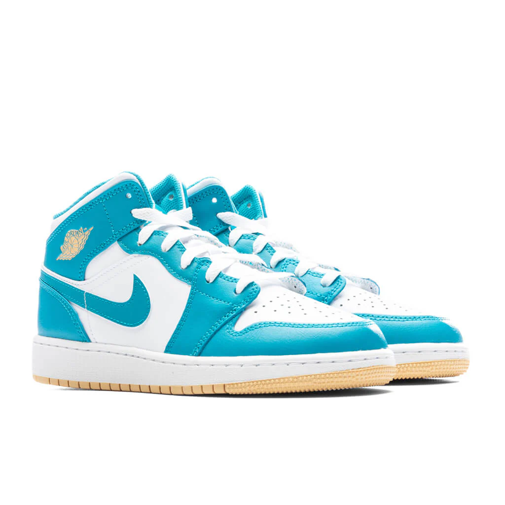 Jordan 1 Mid (GS) - Aquatone/Celestial Gold/White - Image 2