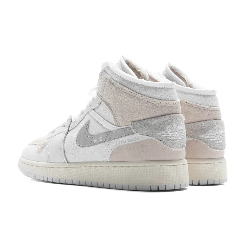 Jordan 1 Mid SE Craft (GS) - White/Light Orewood Brown/Tech Grey - Image 3